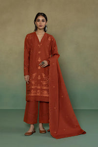S - EMBROIDERED KHADDAR RUST 3PC